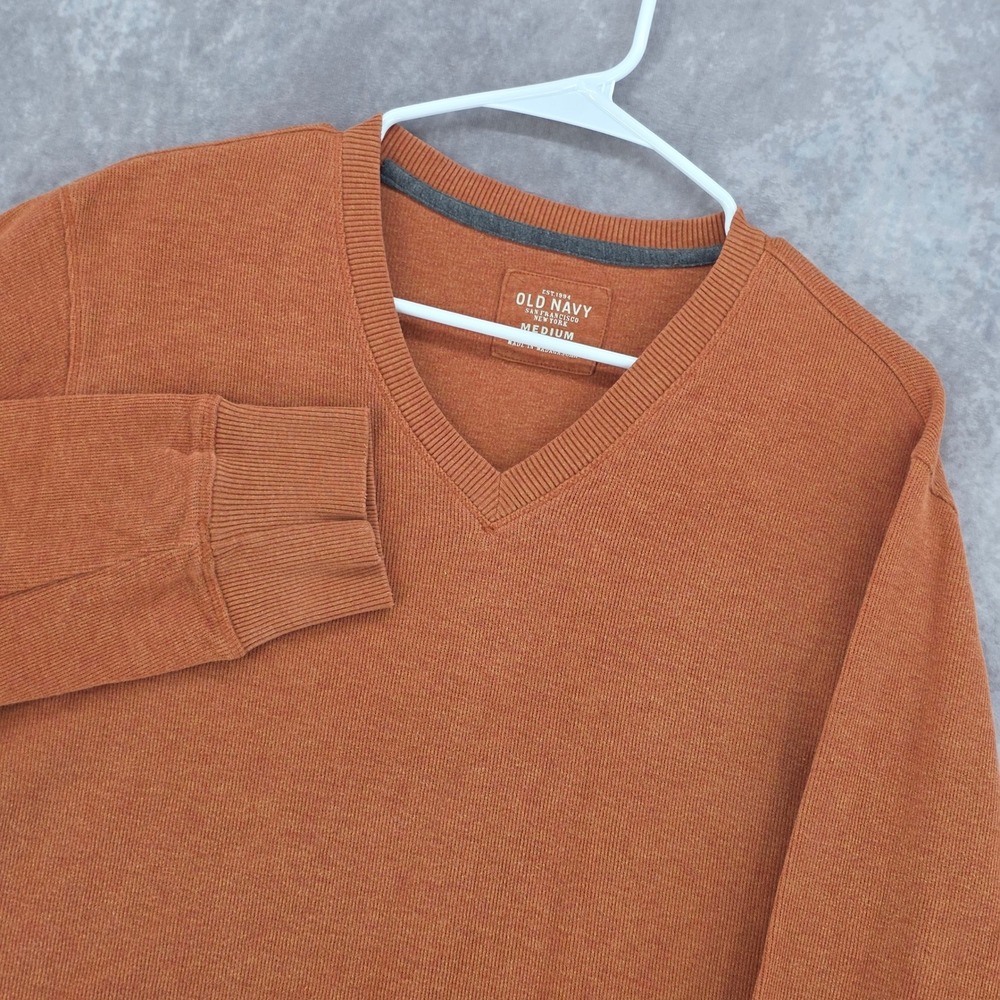 Old Navy V-Neck Sweater Mens Medium Burnt Orange 100% Cotton Pullover